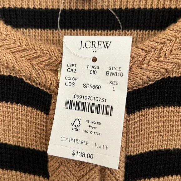 J.Crew camel and black striped sweater jacket. New with tags - Picture 3 of 3